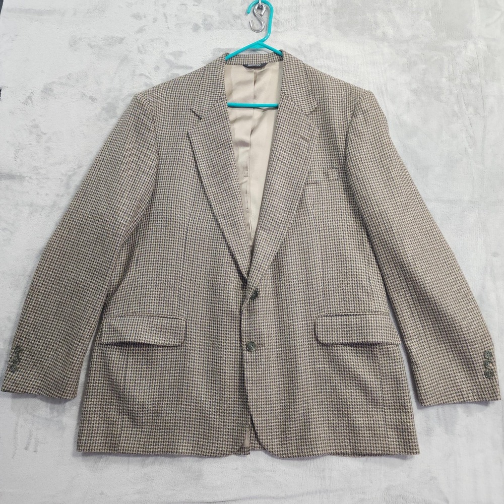 Vintage New England Collection Sport Coat Men 46L Brown Houndstooth Tweed Blazer
